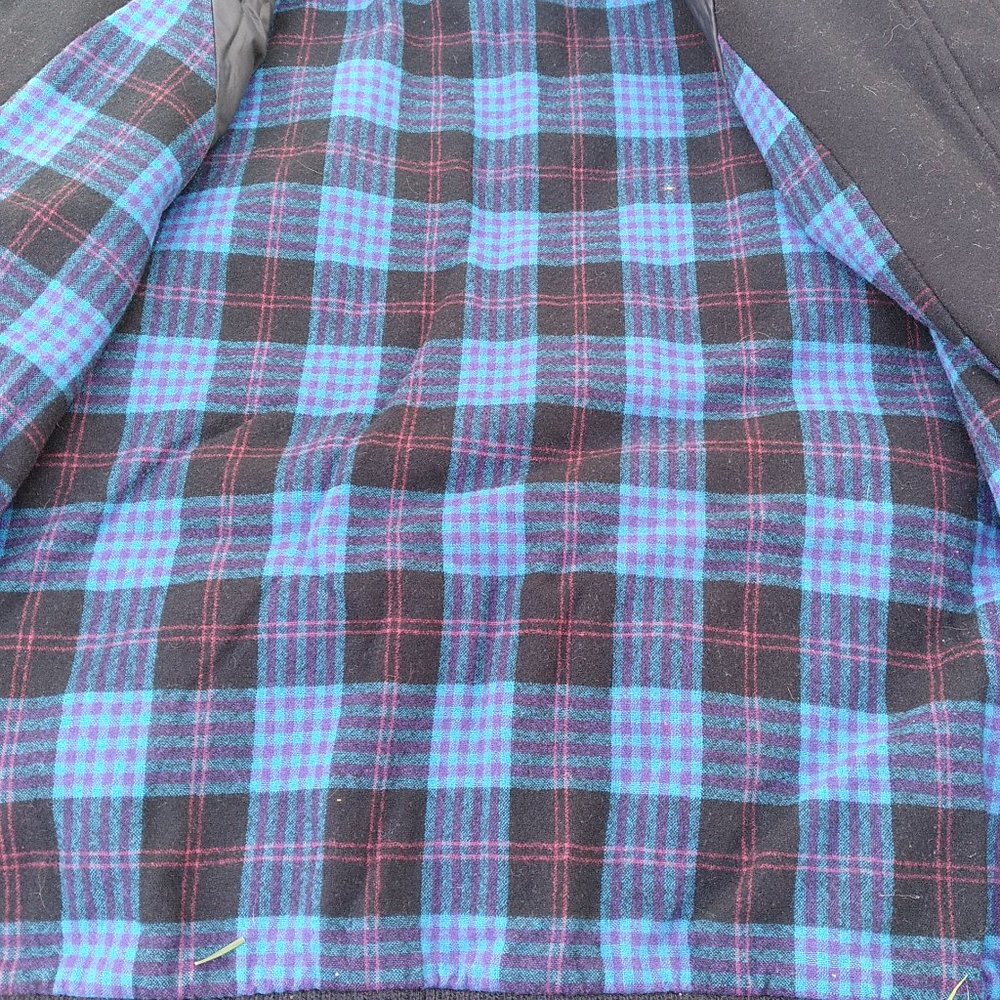 Vintage Pendleton Black Wool Blue Plaid Bomber Ja… - image 3